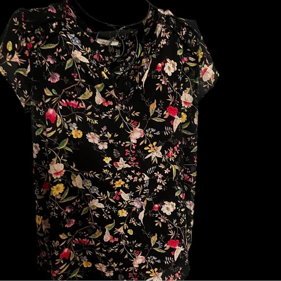 Anthropologie Pleione Shirt Blouse Sz M Multicolor Floral Short Sleeve V Neck - Picture 5 of 8